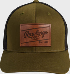 Rawlings Outlet | Rawlings Leather Patch Snapback Hat Dark Green