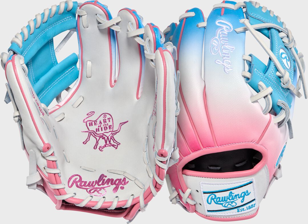 Rawlings Sale | Exclusive Heart of the Hide 11.5-Inch Pink/Columbia Blue infield Glove Right Hand Throw