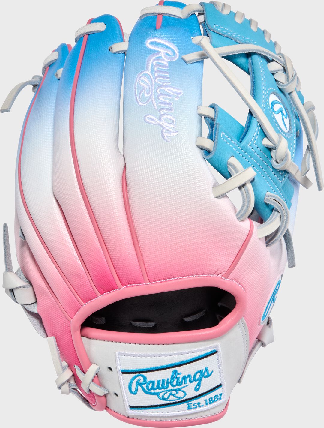 Rawlings Sale | Exclusive Heart of the Hide 11.5-Inch Pink/Columbia Blue infield Glove Right Hand Throw