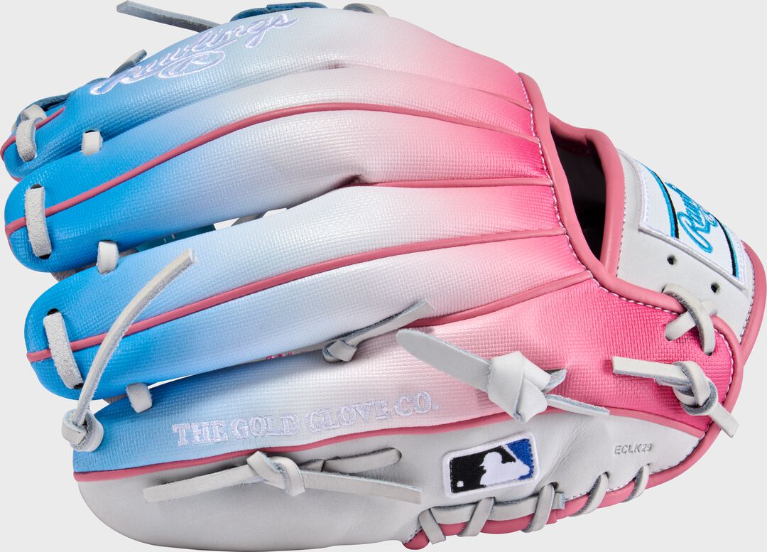 Rawlings Sale | Exclusive Heart of the Hide 11.5-Inch Pink/Columbia Blue infield Glove Right Hand Throw