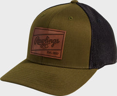 Rawlings Outlet | Rawlings Leather Patch Snapback Hat Dark Green