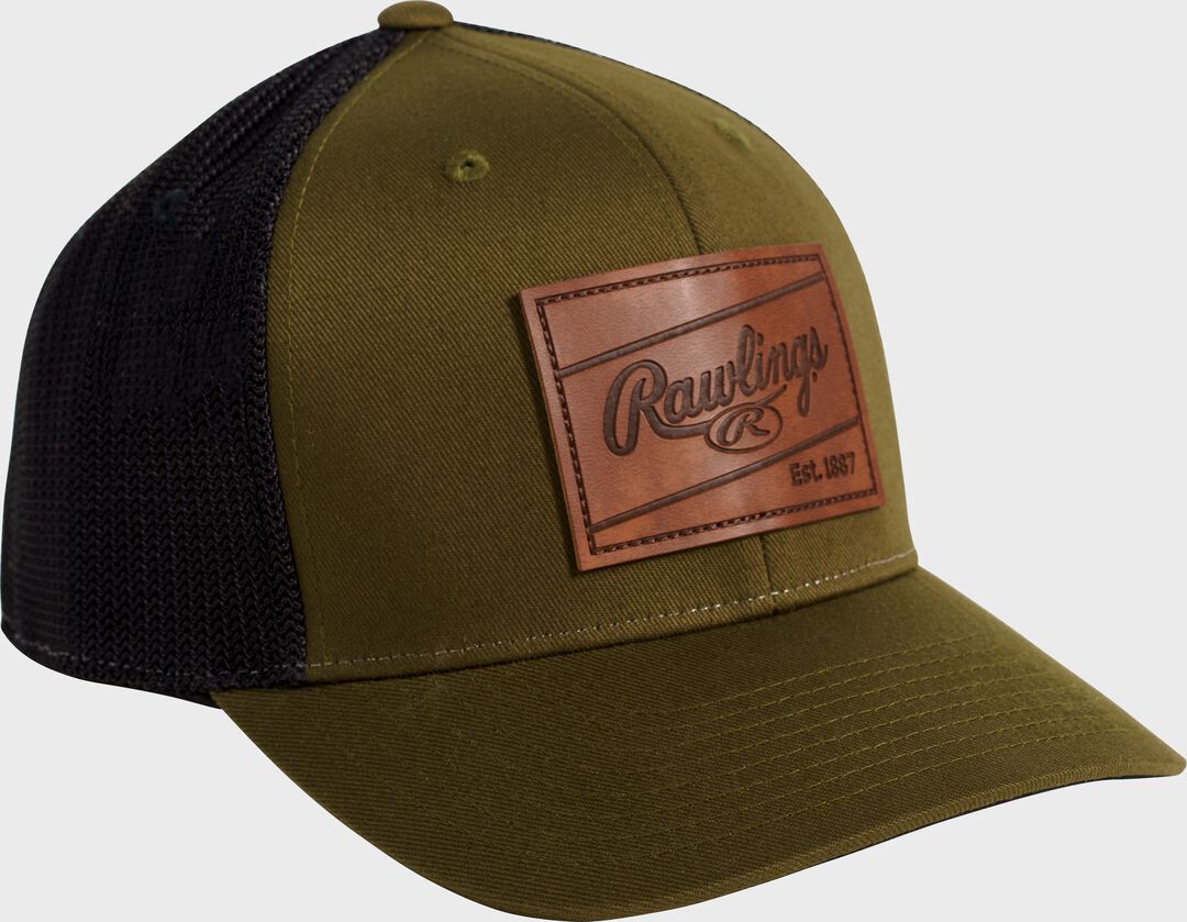 Rawlings Outlet | Rawlings Leather Patch Snapback Hat Dark Green