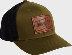 Rawlings Outlet | Rawlings Leather Patch Snapback Hat Dark Green