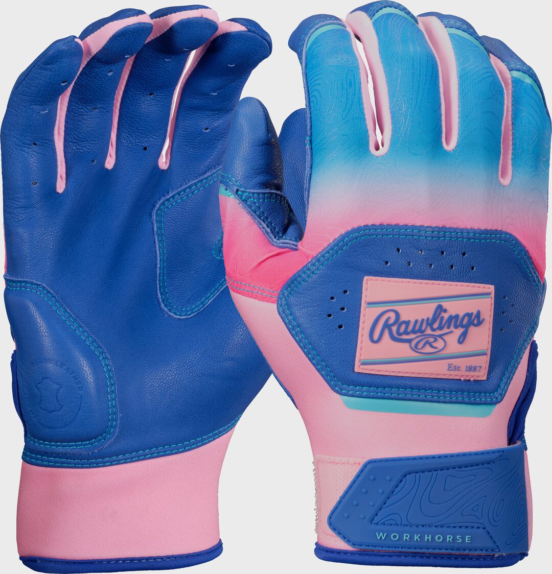 Rawlings For Sale | Rawlings Workhorse Royal/Pink Adult Fun Burst Batting Gloves