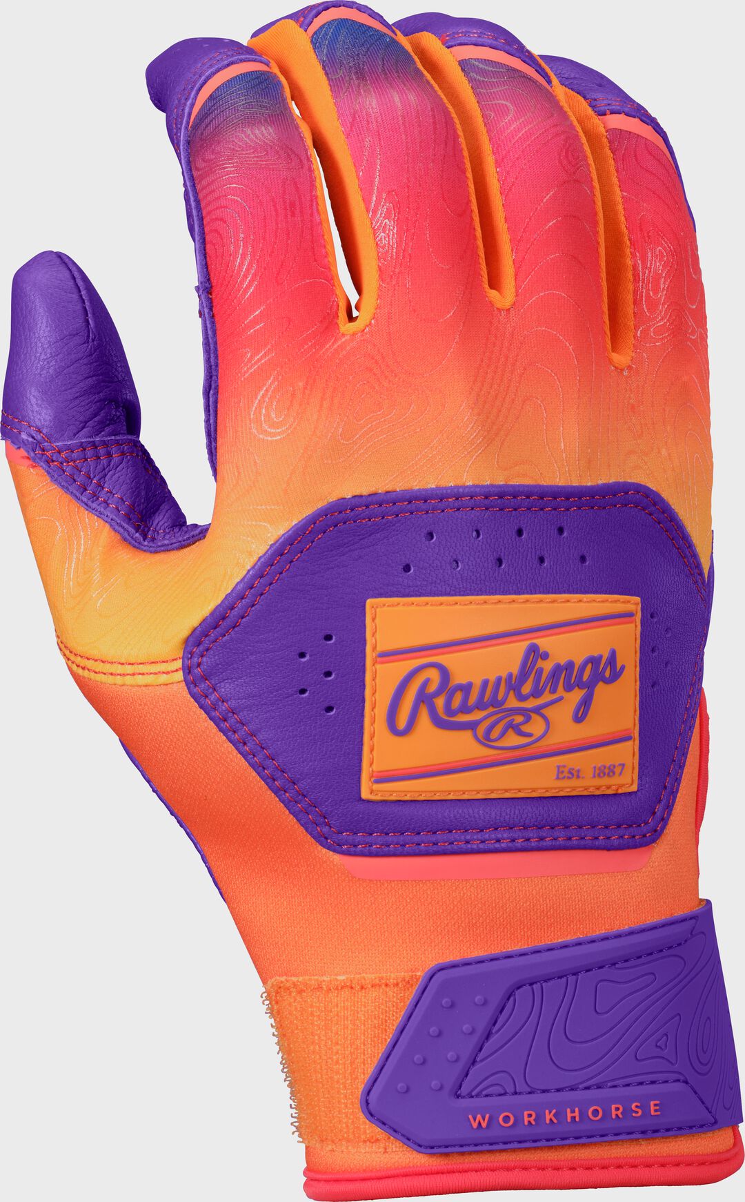 Rawlings Outlet | Rawlings Workhorse Purple/Orange Adult Fun Burst Batting Gloves
