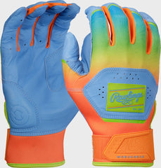Rawlings New | Rawlings Workhorse Columbia Blue/Orange Youth Fun Burst Batting Gloves